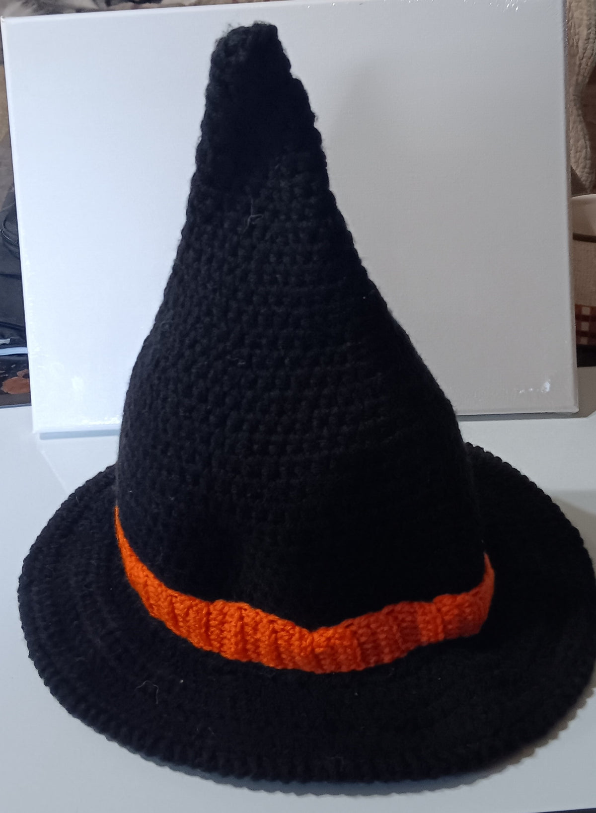 Crocheted Witch Hat - Black w/Orange Band