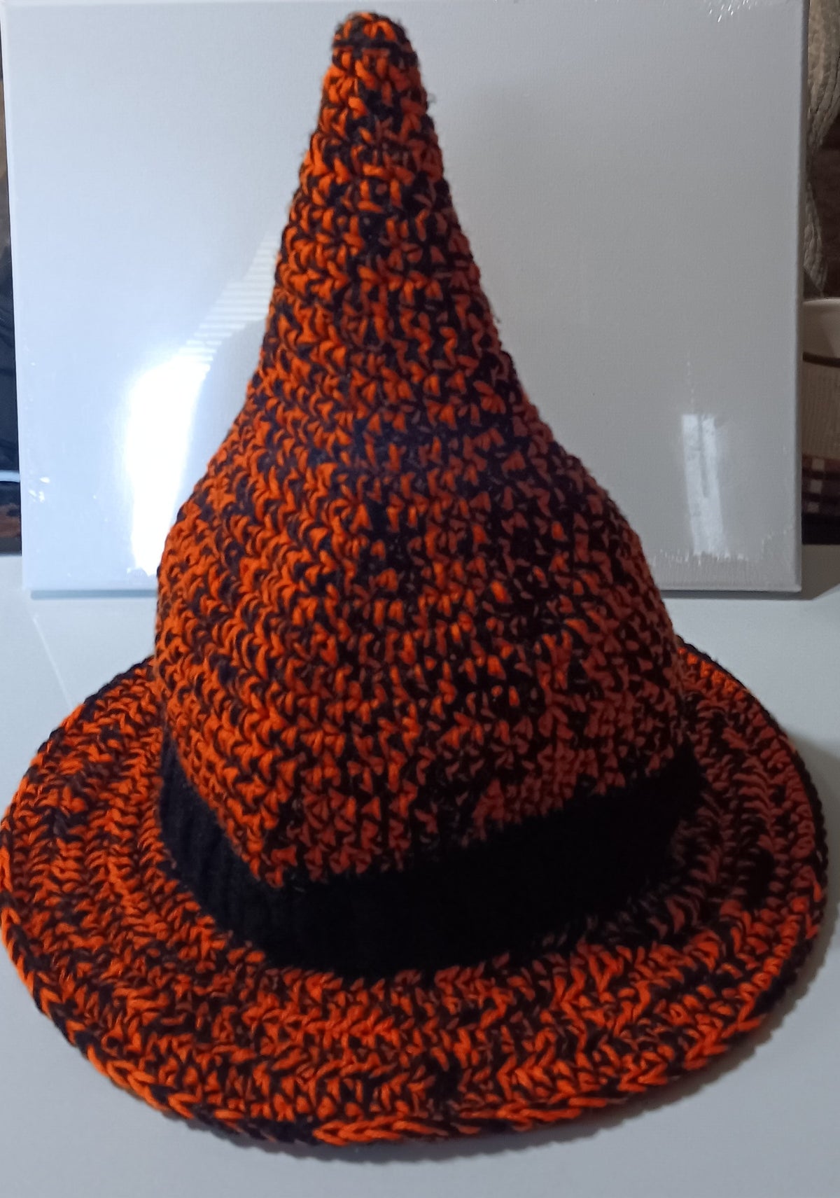 Crocheted Witch Hat - Orange and Black